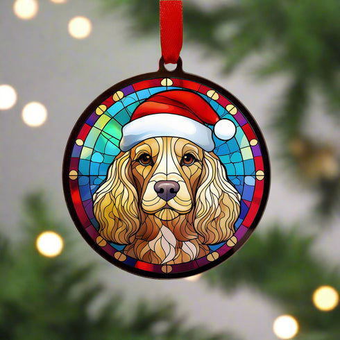 Cocker Spaniel Golden in Santa Hat Suncatcher Decoration
